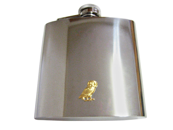 Gold Toned Owl Bird 6 Oz. Stainless Steel Flask