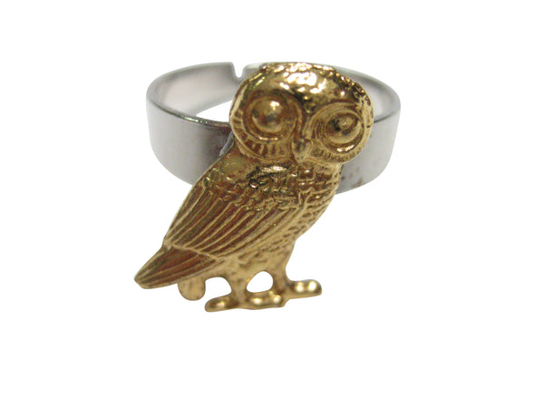 Gold Toned Owl of Athena Bird Adjustable Size Fashion Ring