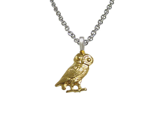 Gold Toned Owl of Athena Bird Pendant Necklace