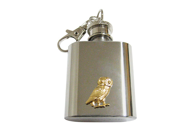 Gold Toned Owl of Athena 1 Oz. Stainless Steel Key Chain Flask