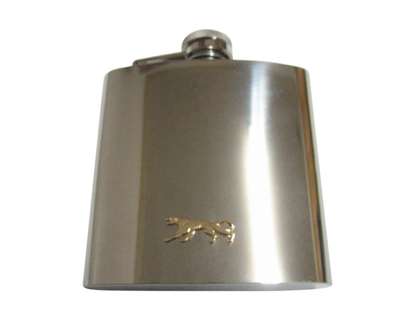 Gold Toned Panther Cat Animal Pendant 6 Oz. Stainless Steel Flask