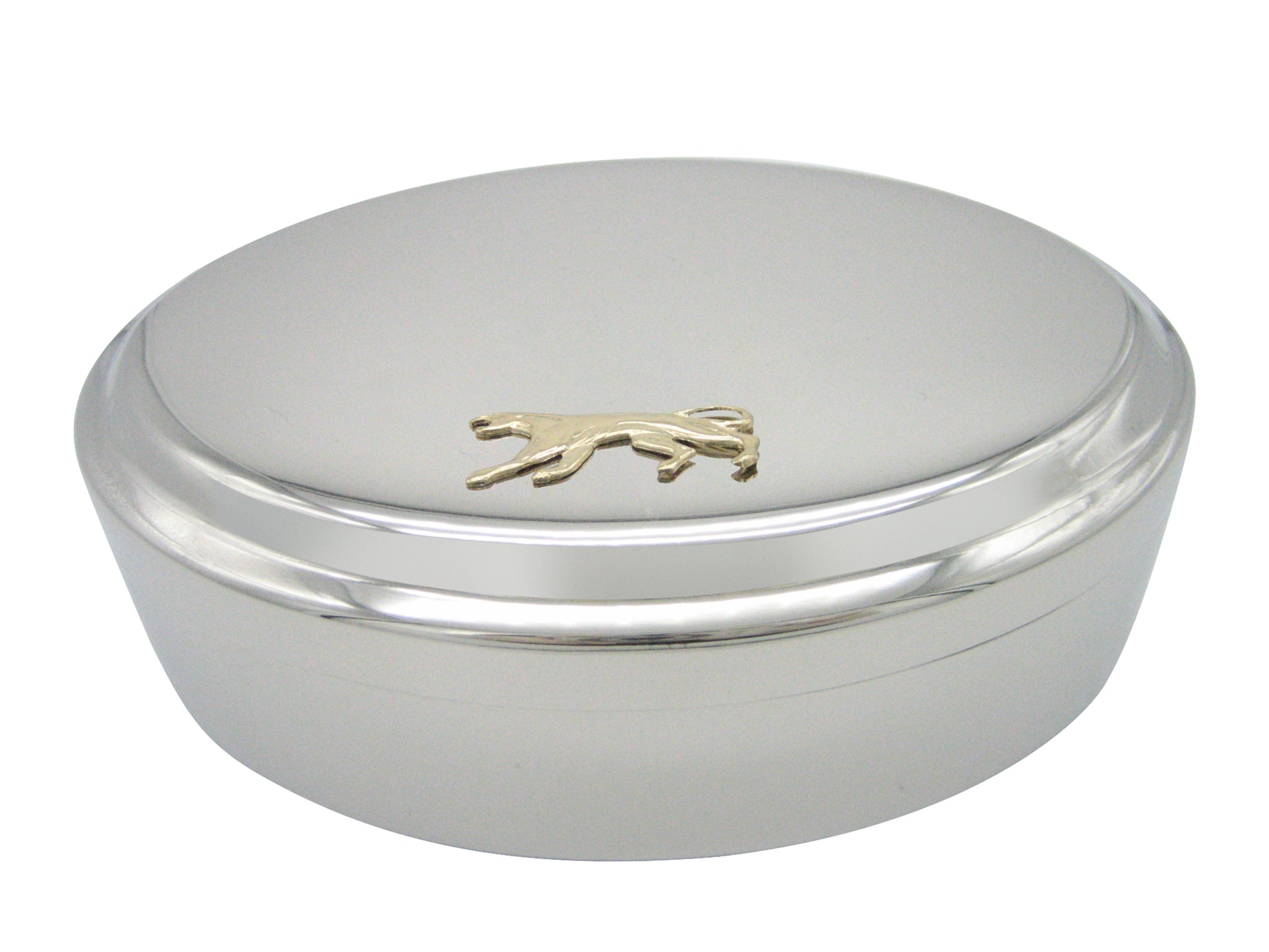 Gold Toned Panther Cat Animal Pendant Oval Trinket Jewelry Box