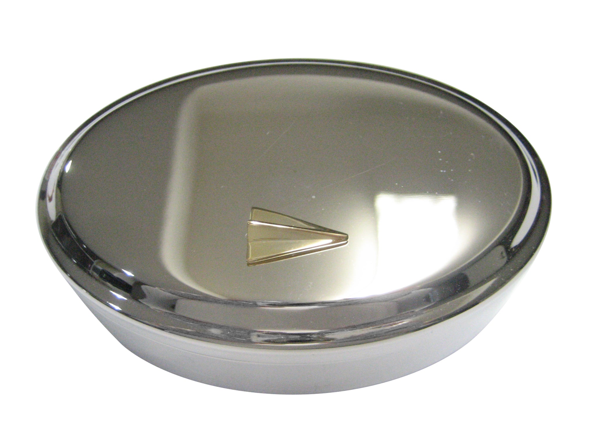 Gold Toned Paper Airplane Oval Trinket Jewelry Box