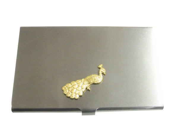 Gold Toned Peacock Bird Pendant Business Card Holder