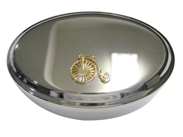 Gold Toned Penny Farthing Retro Bicycle Oval Trinket Jewelry Box