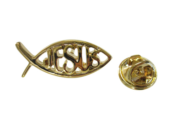 Gold Toned Religious Jesus Fish Lapel Pin and Tie Tack