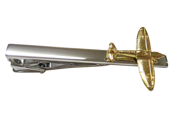 Gold Toned Retro War Plane Square Tie Clip