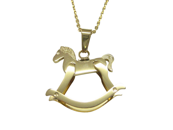 Gold Toned Rocking Horse Pendant Necklace