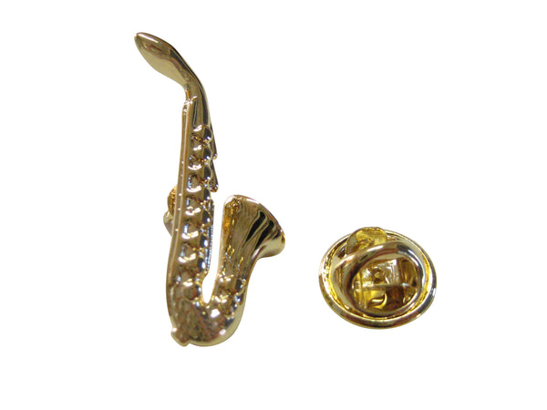 Gold Toned Saxophone Lapel Pin and Tie Tack