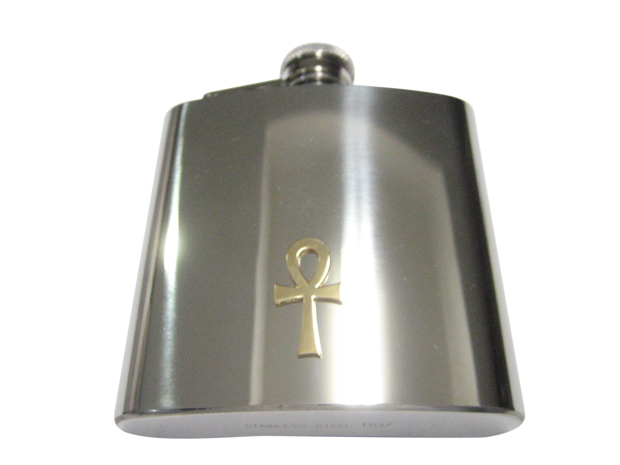 Gold Toned Shiny Ankh 6oz Flask