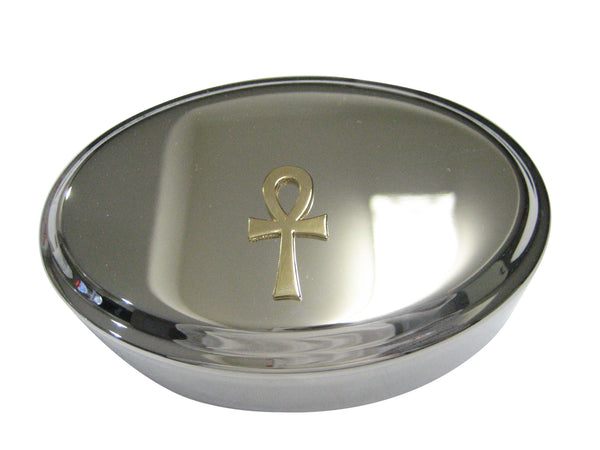 Gold Toned Shiny Ankh Oval Trinket Jewelry Box