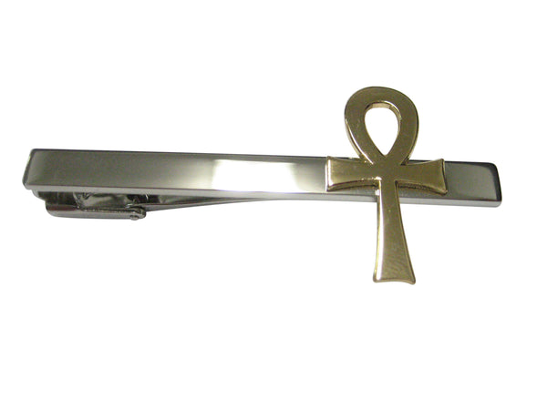 Gold Toned Shiny Ankh Silver Square Tie Clip