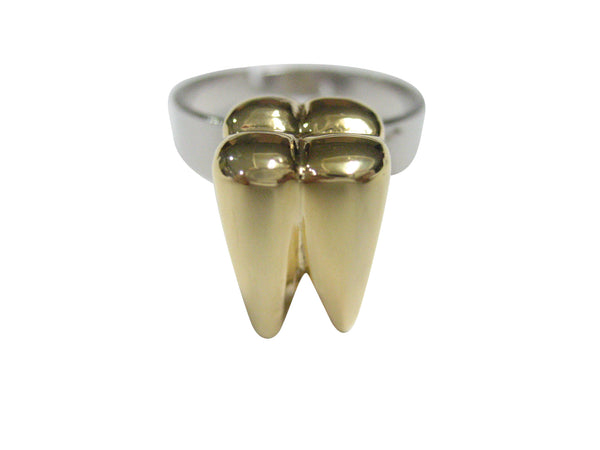 Gold Toned Shiny Dental Tooth Teeth Adjustable Size Fashion Ring