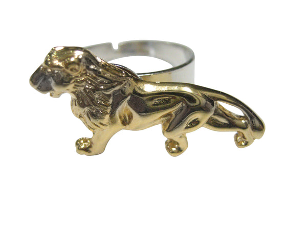 Gold Toned Shiny Textured Lion Adjustable Size Fashion Ring