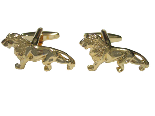 Gold Toned Shiny Textured Lion Cufflinks