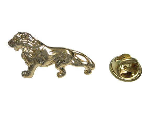 Gold Toned Shiny Textured Lion Lapel Pin