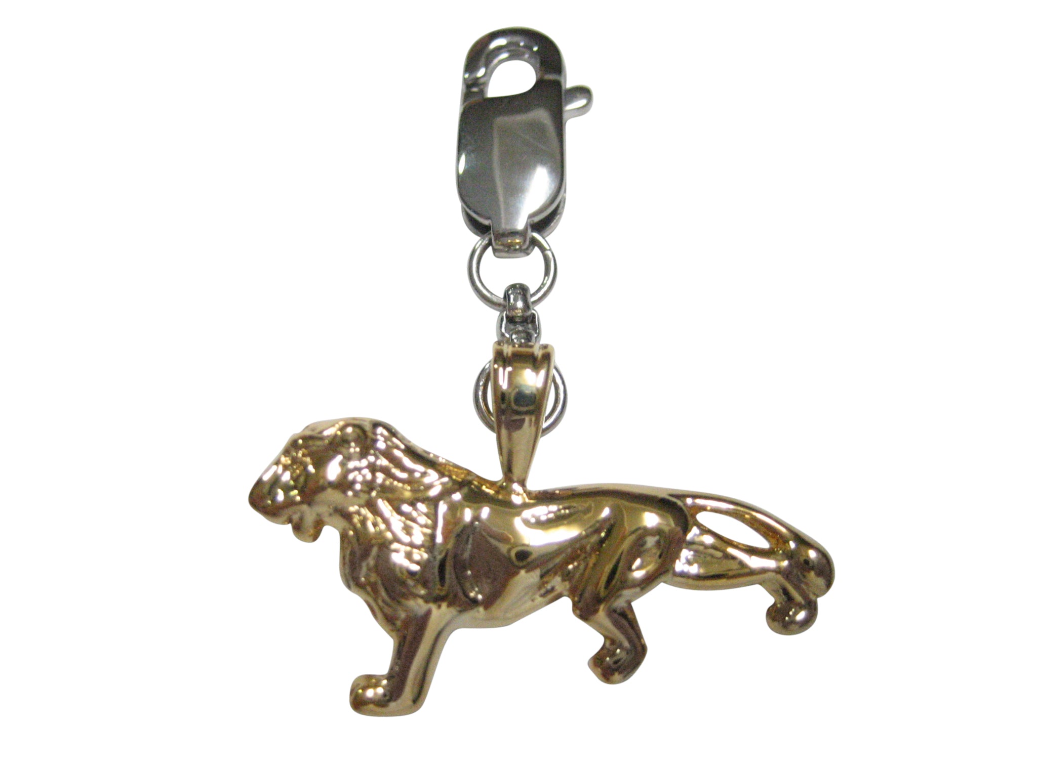Gold Toned Shiny Textured Lion Pendant Zipper Pull Charm