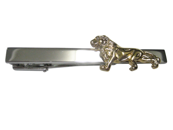 Gold Toned Shiny Textured Lion Tie Clip