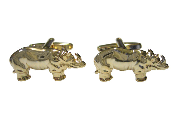 Gold Toned Shiny Textured Rhino Cufflinks