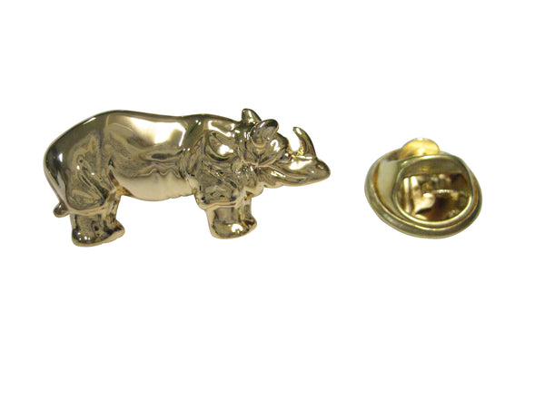 Gold Toned Shiny Textured Rhino Lapel Pin