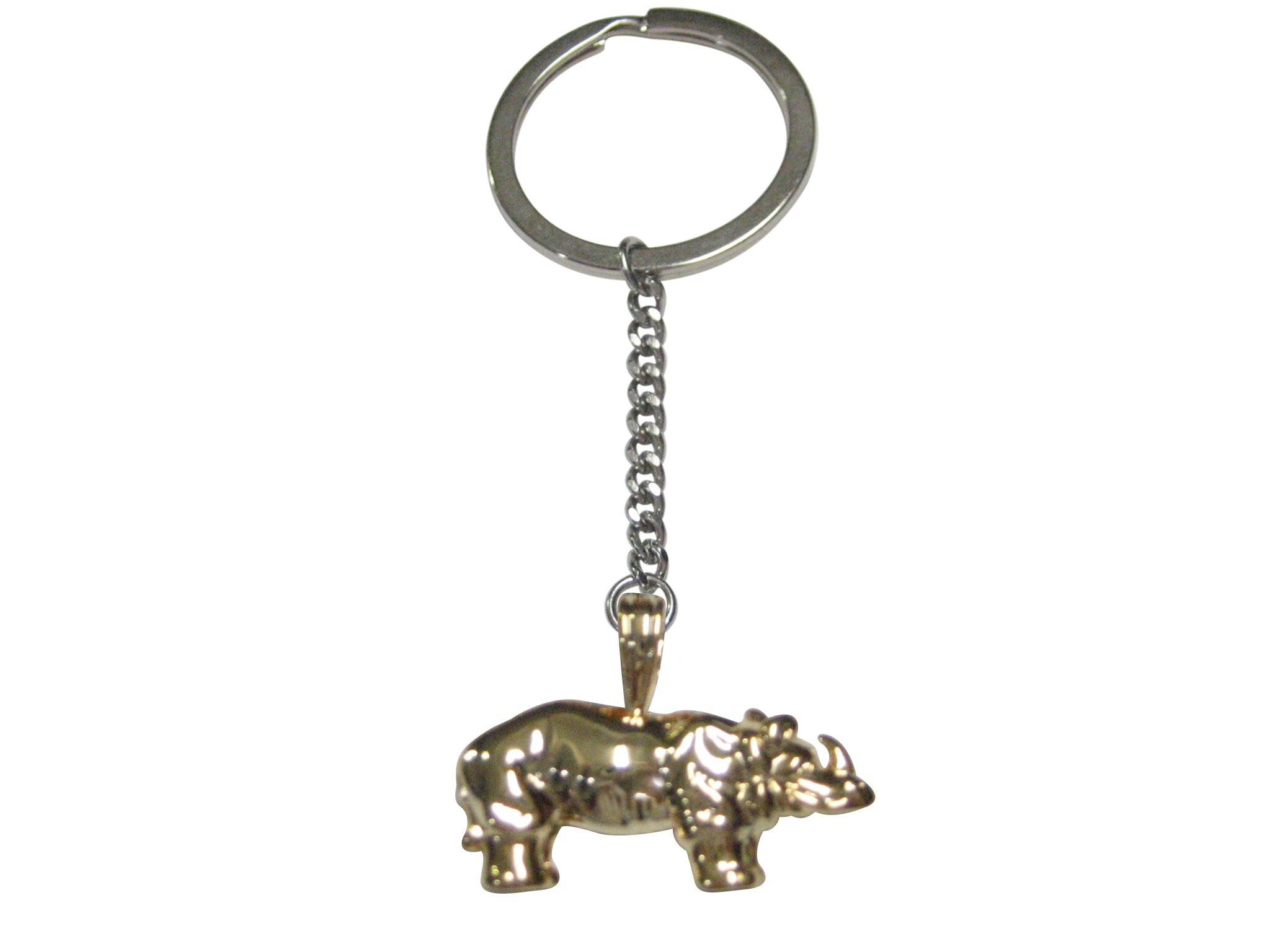 Gold Toned Shiny Textured Rhino Pendant Keychain