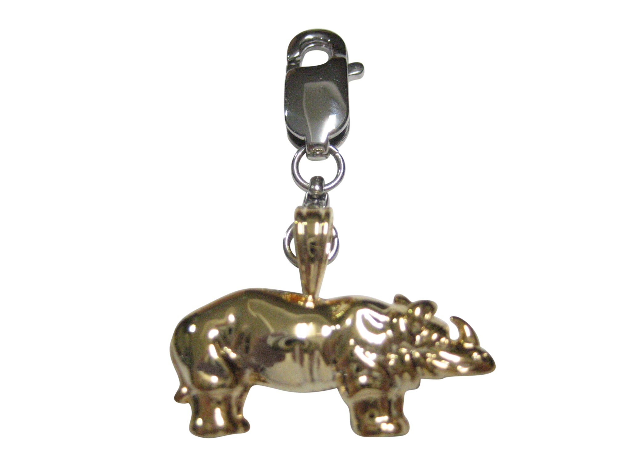 Gold Toned Shiny Textured Rhino Pendant Zipper Pull Charm