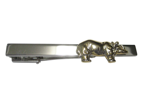 Gold Toned Shiny Textured Rhino Tie Clip