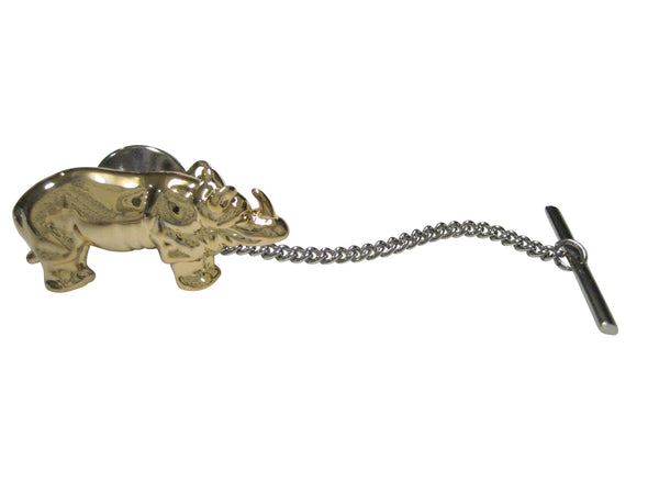 Gold Toned Shiny Textured Rhino Tie Tack