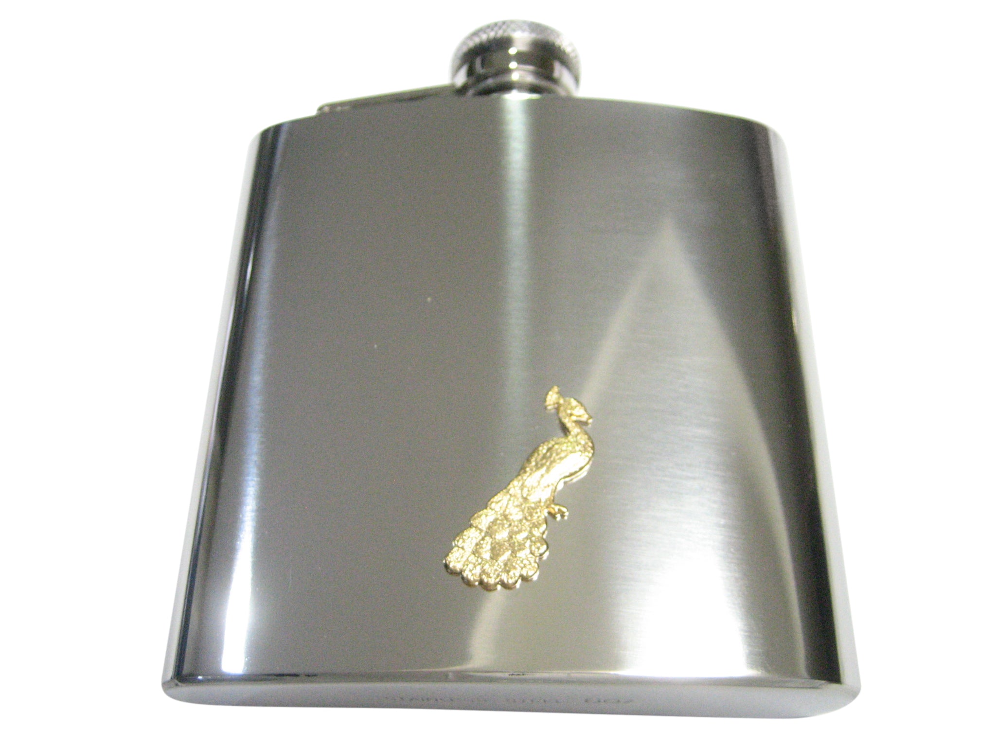 Gold Toned Sitting Peacock Bird 6oz Flask