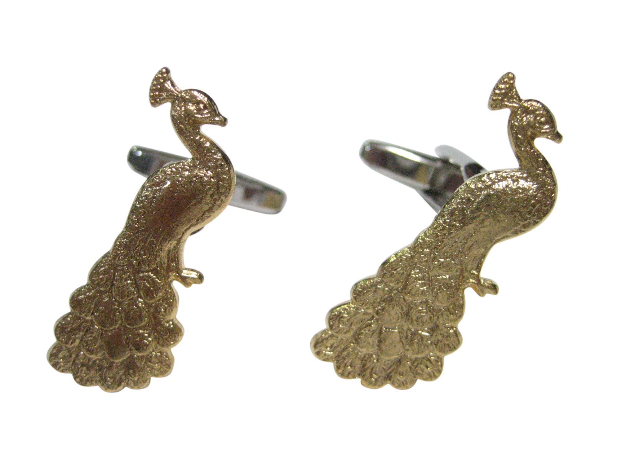 Gold Toned Sitting Peacock Bird Cufflinks