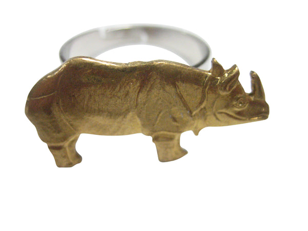 Gold Toned Small Rhino Adjustable Size Fashion Ring
