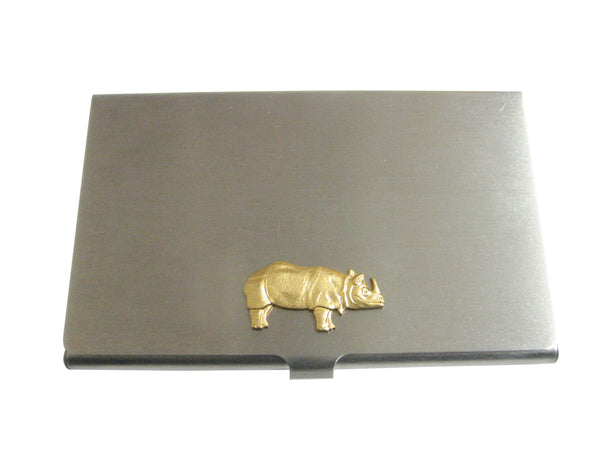 Gold Toned Small Rhino Pendant Business Card Holder