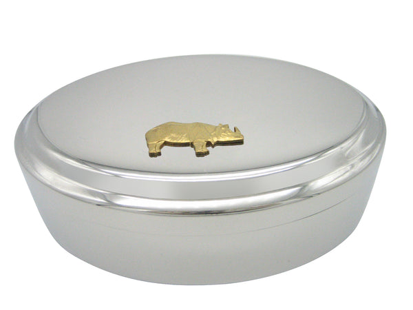 Gold Toned Small Rhino Pendant Oval Trinket Jewelry Box