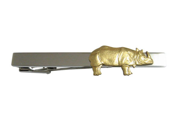 Gold Toned Small Rhino Pendant Square Tie Clip