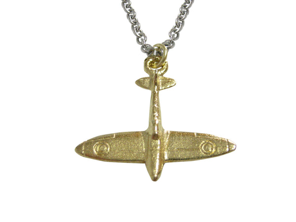 Gold Toned Spitfire Plane Pendant Necklace