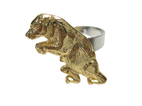 Gold Toned Standing Upright Bear Adjustable Size Fashion Ring