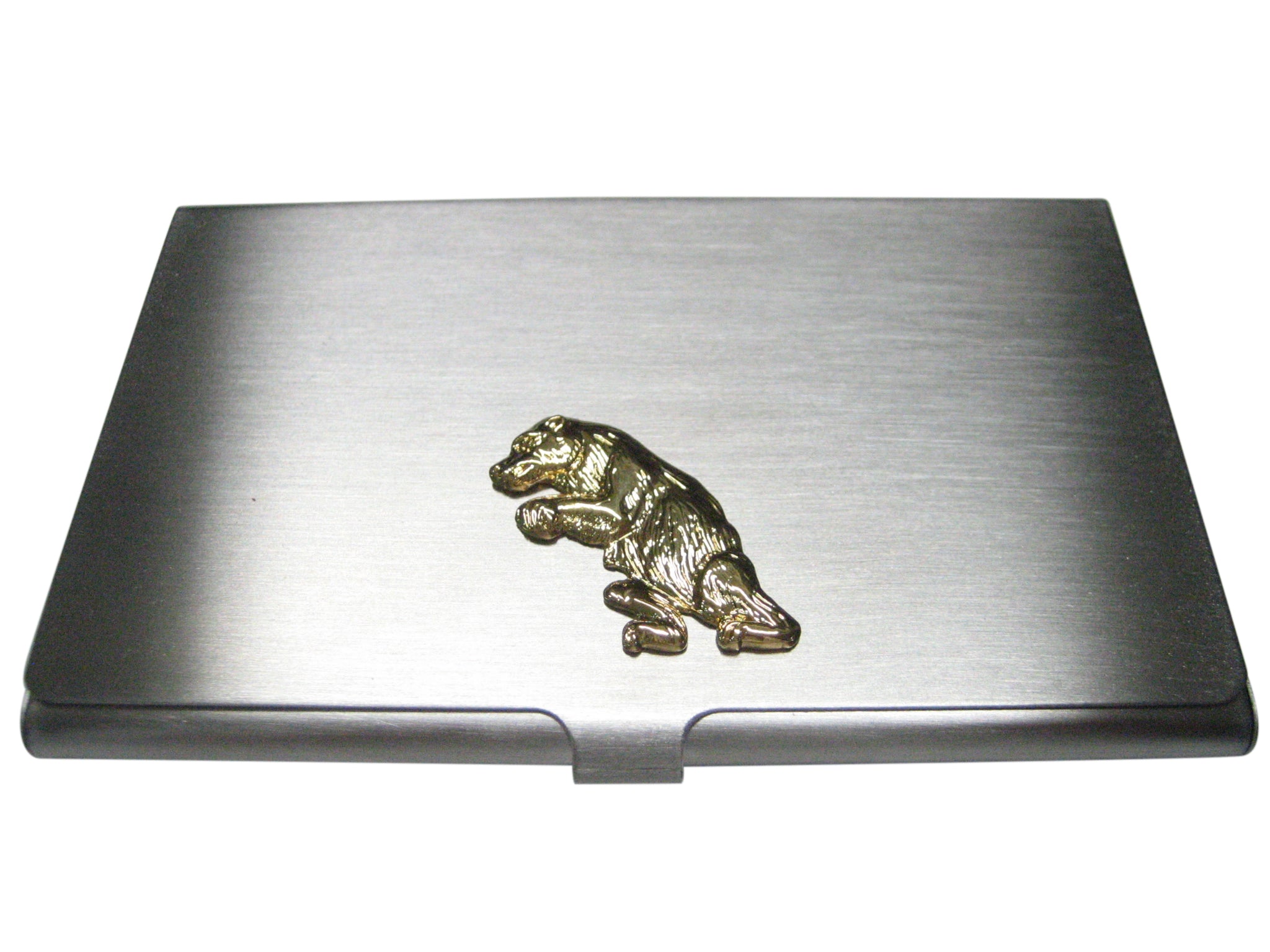 Gold Toned Standing Upright Bear Business Card Holder