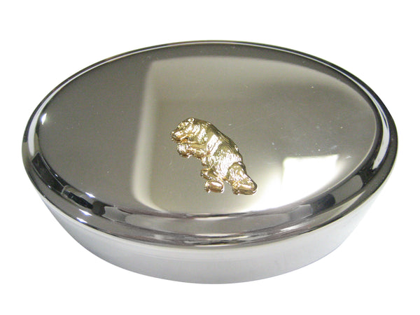 Gold Toned Standing Upright Bear Oval Trinket Jewelry Box