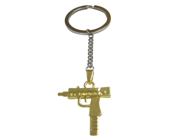 Gold Toned Submachine Gun Pendant Keychain
