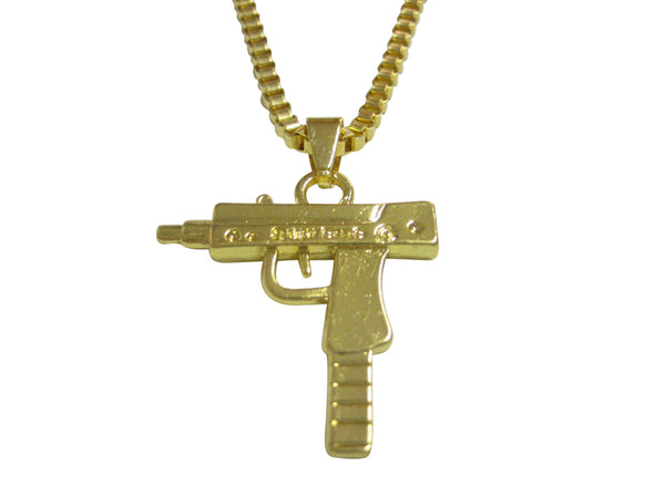 Gold Toned Submachine Gun Pendant Necklace