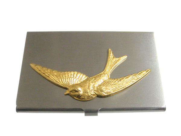 Gold Toned Swallow Bird Pendant Business Card Holder