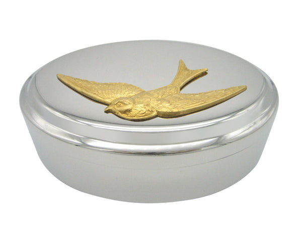 Gold Toned Swallow Bird Pendant Oval Trinket Jewelry Box