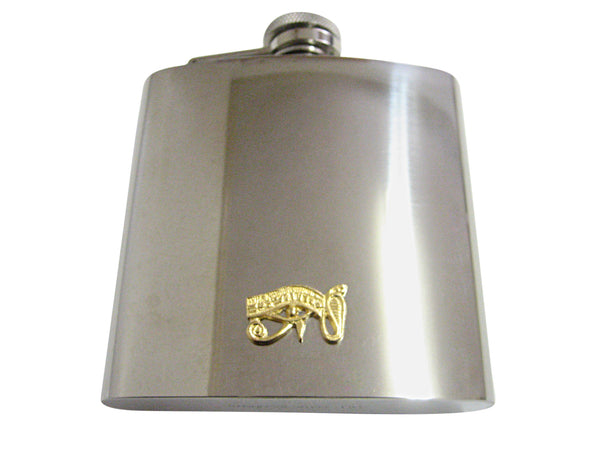 Gold Toned Textured Egyption Eye 6 Oz. Stainless Steel Flask