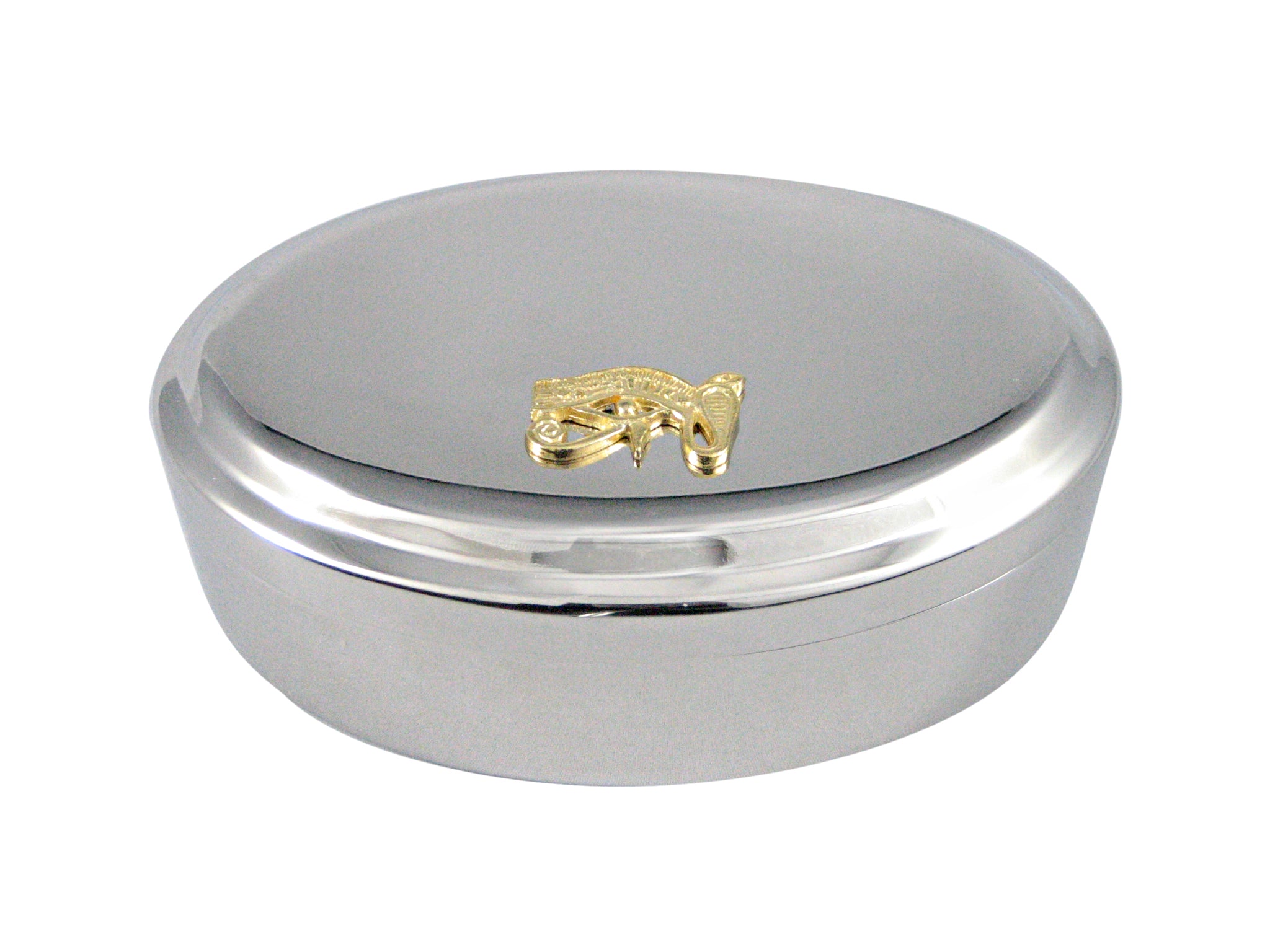 Gold Toned Textured Egyption Eye of Horus Pendant Oval Trinket Jewelry Box