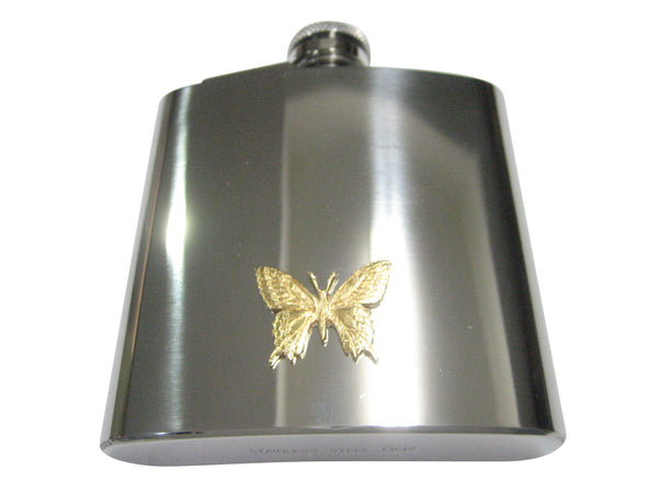 Gold Toned Textured Large Butterfly 6oz Flask
