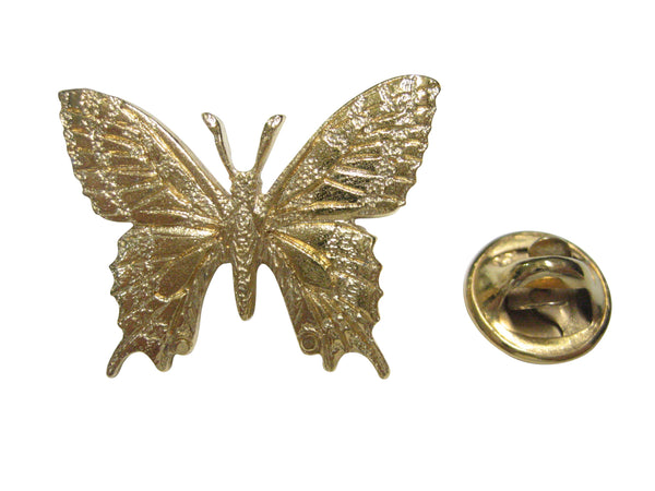 Gold Toned Textured Large Butterfly Lapel Pin