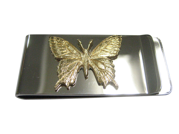Gold Toned Textured Large Butterfly Money Clip