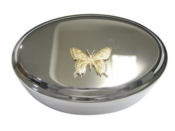 Gold Toned Textured Large Butterfly Oval Trinket Jewelry Box