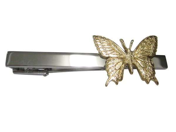 Gold Toned Textured Large Butterfly Tie Clip