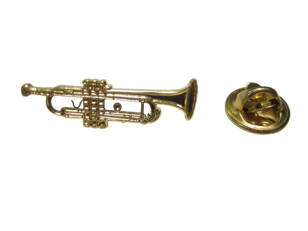 Gold Toned Textured Musical Trumpet Lapel Pin
